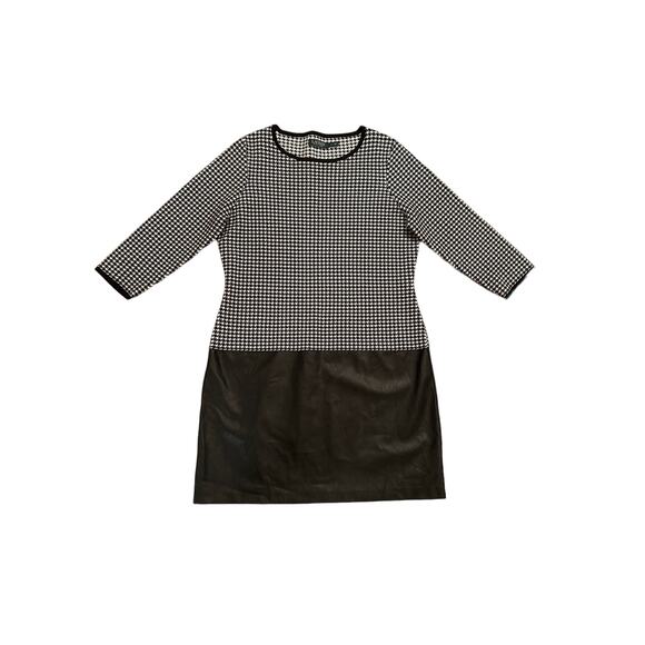 Lauren Ralph Lauren Womens Houndstooth Drop Waist Faux Leather Dress Black XL - Picture 1 of 15